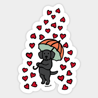 Black Labrador Cartoon and Rain of Hearts Sticker